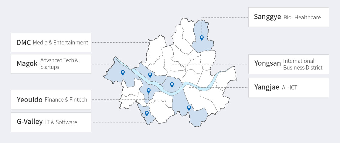서울시 산업 클러스터 지도(상세 내용 하단 참고)